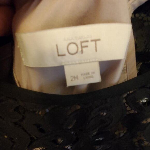 Women's Loft Elegant Dress, Size 2M, Black Sheer Lace, Tan slip, Back zip,Ex Con - Picture 2 of 3